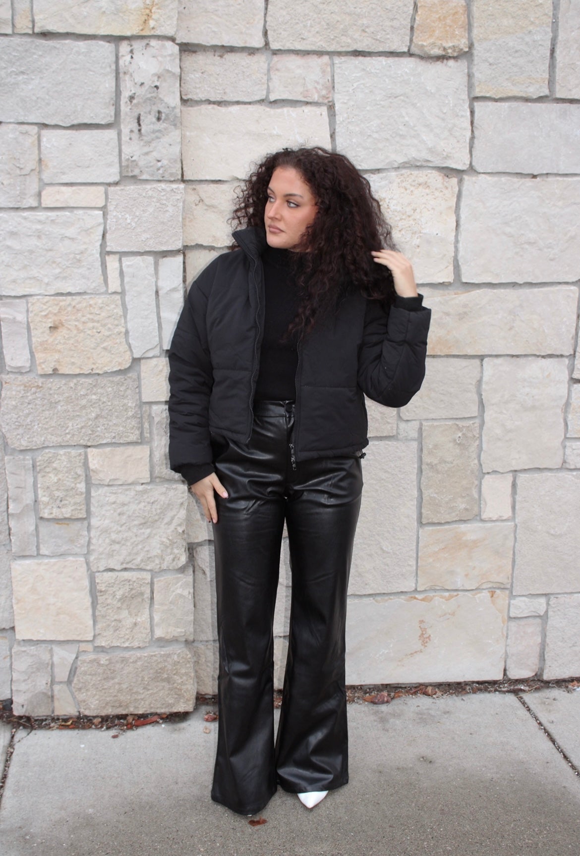 FAUX LEATHER WIDE LEG PANTS